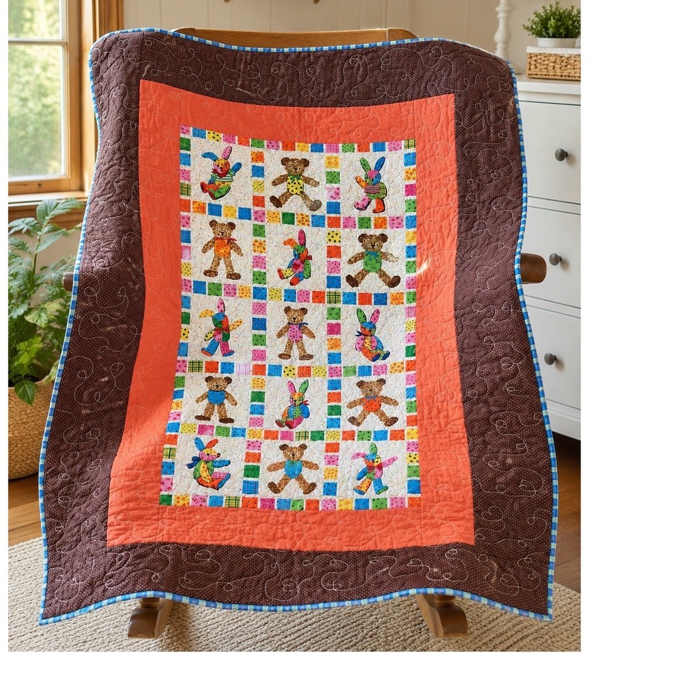 Handmade Teddy Bear Bunny Quilt Throw Blanket Twin Topper 42x60‎